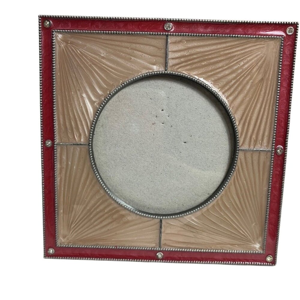 Vintage Picture Frame Stiffel Brown Red Gemstones 6x6 Frame